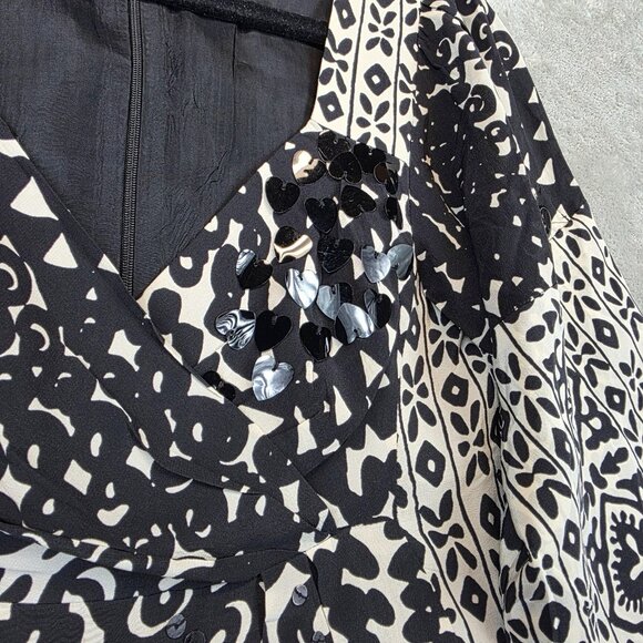 Vintage Nanette Lepore Blouse Womens 2 Black White Silk Sequin Embellished Boho - Picture 2 of 14
